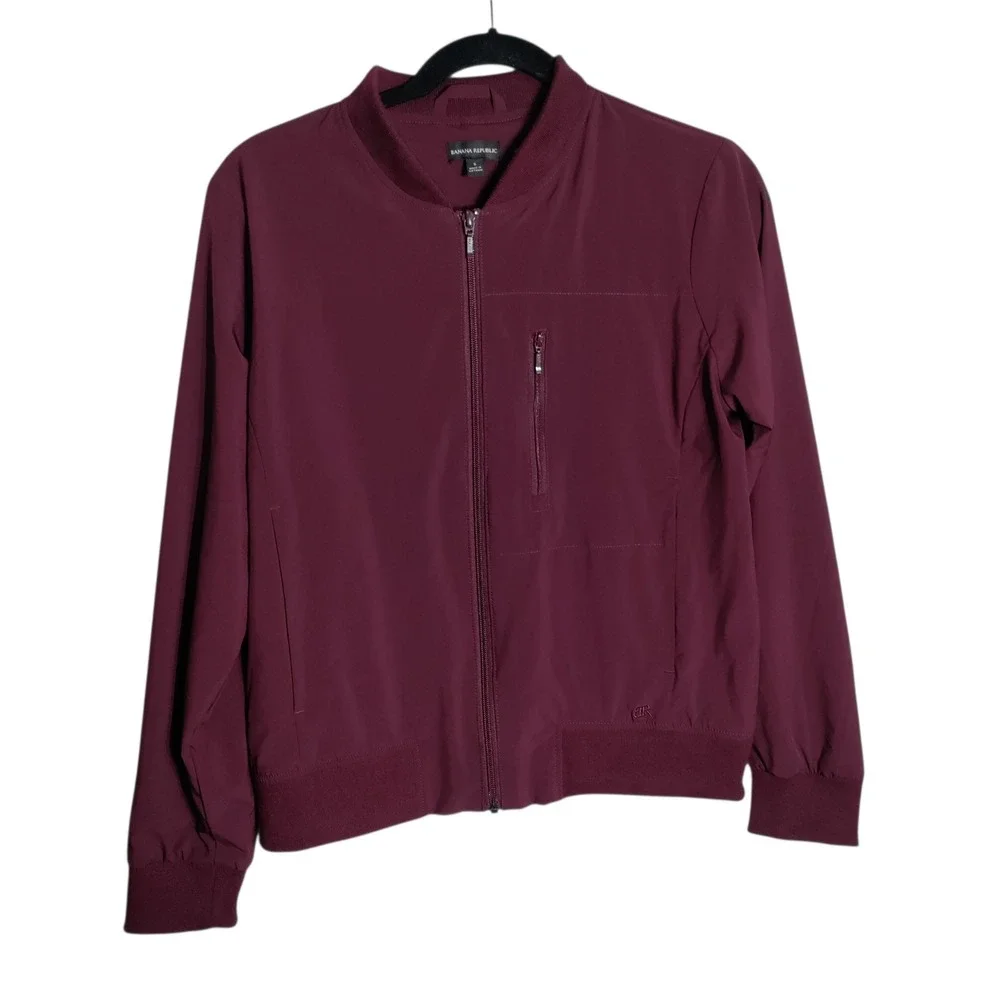 Banana Republic Mens Burgundy Full Zip Stretch Bomber Jacket‎ Small Maroon 2899